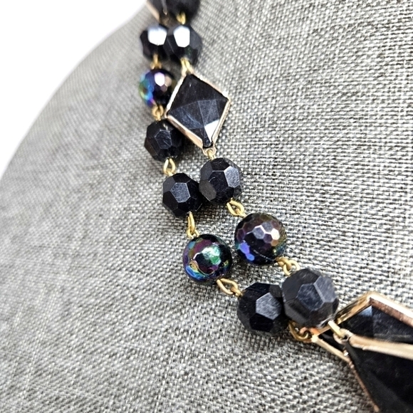 VINTAGE Black Plastic Beaded Strand Cluster Box Clasp Necklace Western Germany - Picture 4 of 8